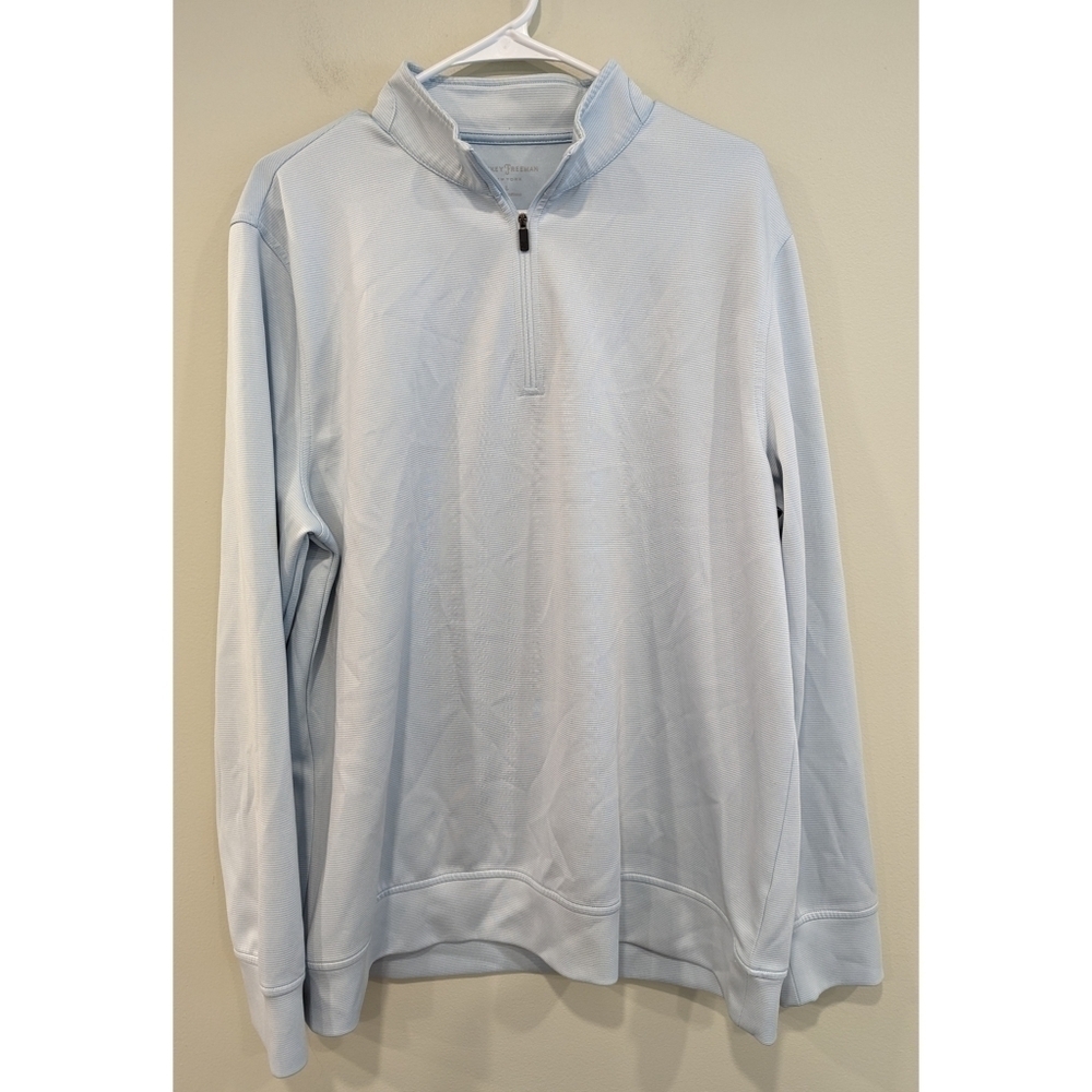 Hickey Freeman Comfort Stretch Quarter Zip Blue Striped Pullover Size Large